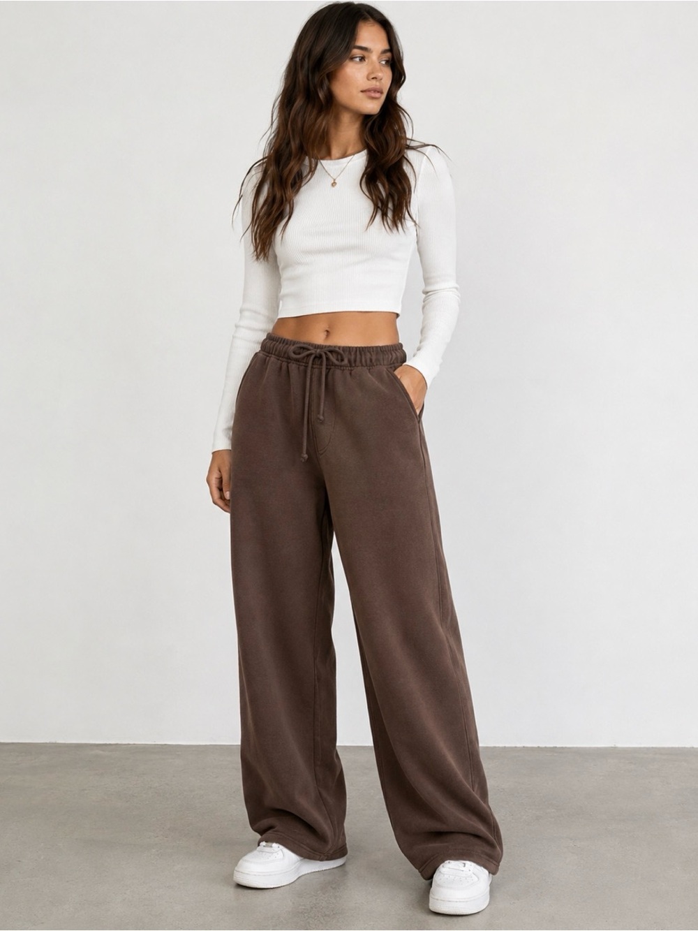 Lazy Sunday Brown Wide Leg Sweatpants XL Drawstring Lounge Pants NWT